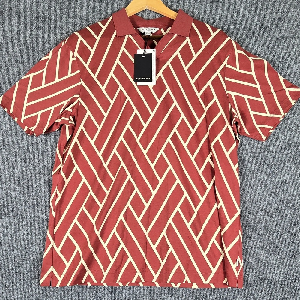Autograph‎ Men's Geometric Print Supima Cotton Polo Shirt Size Medium